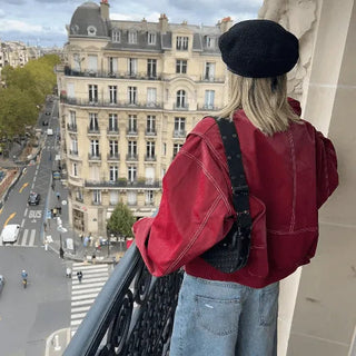Seléne | Dames Oversized Leren Jas – Stoer & Casual (Zwart / Lente, Herfst & Winter) Rood