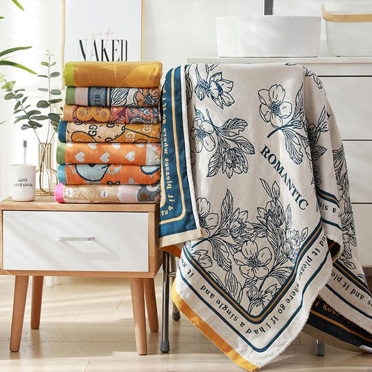 Bloemenpatroon Omkeerbare Badhanddoek Met Gemengde Kleuren Wit 80 cm x 160 cm