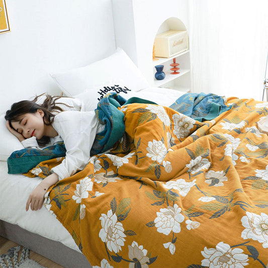 Boho Gele Bloemen Omkeerbare Katoenen Quilt Dekbed Zoals afbeelding