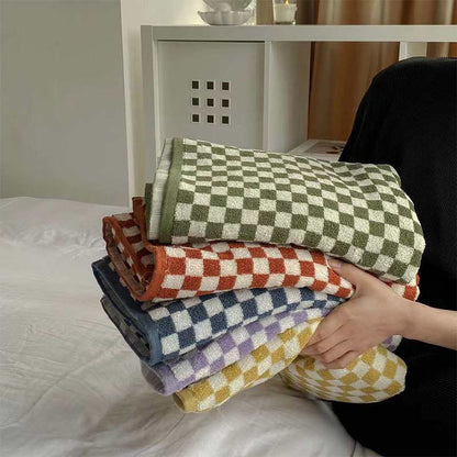 Ruitpatroon Badhanddoekenset Met Kleurblok Ontwerp Luxe