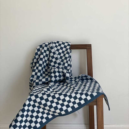 Ruitpatroon Badhanddoekenset Met Kleurblok Ontwerp Luxe