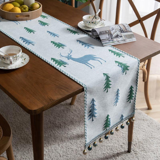 Kerstboom Tafelloper Met Kwastje Voor Eettafel Decoratie Blauwe eland
