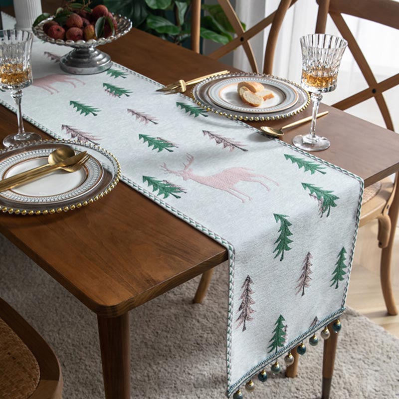 Kerstboom Tafelloper Met Kwastje Voor Eettafel Decoratie Roze eland