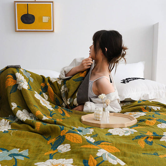 Olijfgroene Bloemenprint Katoenen Quilt Met Dubbel Jacquard Zoals afbeelding