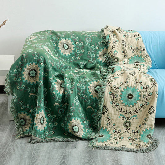 Retro Katoenen Omkeerbare Deken Voor Thuis Comfort Groen