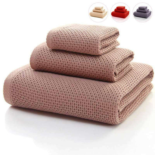 Katoenen Honingraat Handdoekenset Vierkante 3 Pack Bruin 32cm*32cm+32cm*72cm+68cm*140cm