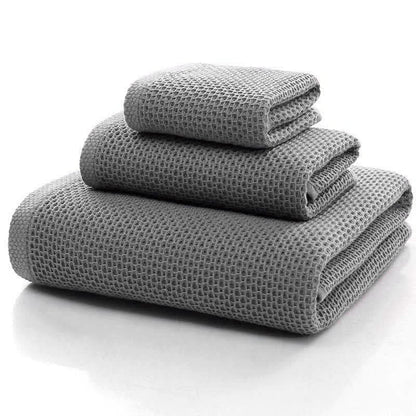 Katoenen Honingraat Handdoekenset Vierkante 3 Pack Grijs 32cm*32cm+32cm*72cm+68cm*140cm