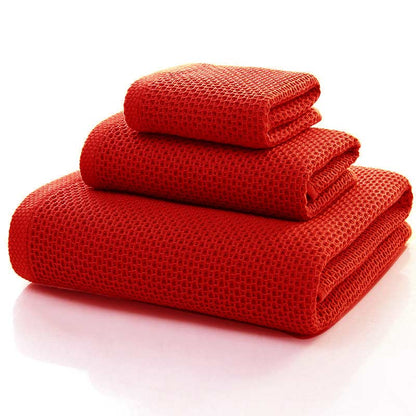 Katoenen Honingraat Handdoekenset Vierkante 3 Pack Rood 32cm*32cm+32cm*72cm+68cm*140cm