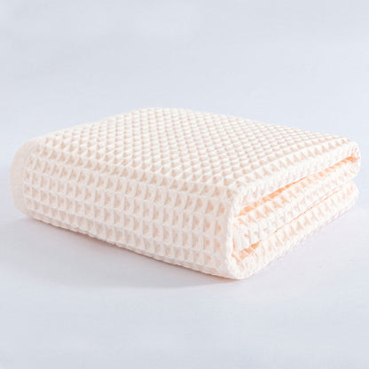 Ademende Katoenen Wafelgeweven Badhanddoek Sneller Droog Lichtroze 70*140cm