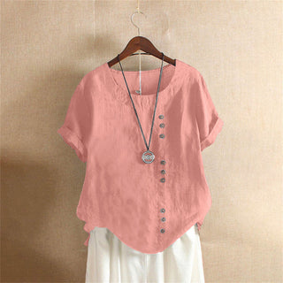 Parsha | Effen blouse met korte mouwen en ronde hals roze