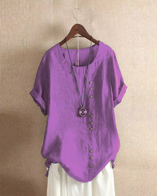 Parsha | Effen blouse met korte mouwen en ronde hals paars