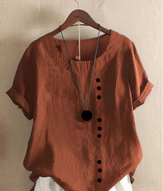 Parsha | Effen blouse met korte mouwen en ronde hals bruin