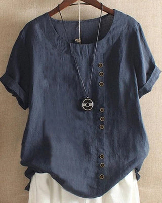 Parsha | Effen blouse met korte mouwen en ronde hals donkerblauw
