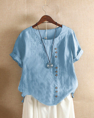 Parsha | Effen blouse met korte mouwen en ronde hals hemelsblauw