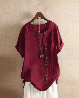 Parsha | Effen blouse met korte mouwen en ronde hals bordeaux