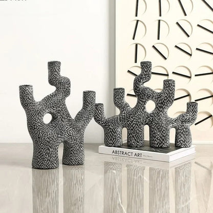 Koraal Kandelaarhouder van Duurzaam Cement met Abstract Ontwerp