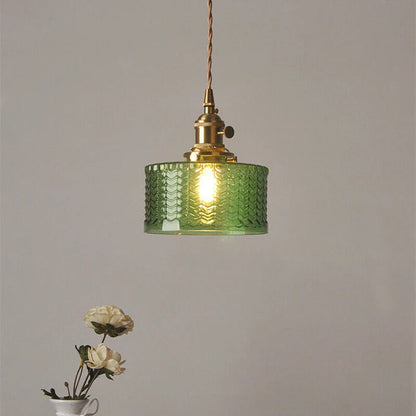 Vintage Cilindervormige Glazen Hanglamp Voor Warme Sfeer Groen B-(golf)D16 * H15 cm Enkele kop