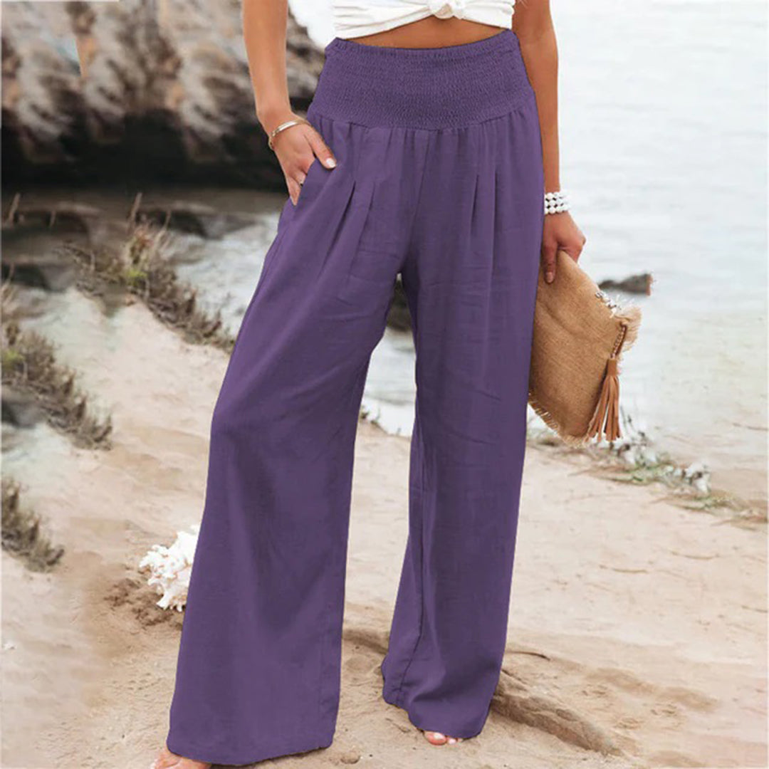 Linnen Zomerbroek Met Stretch Dames Comfortabel Licht Purper