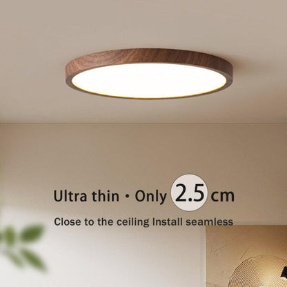Ultradun Circulair Plafondlicht met Verstelbare LED Verlichting – Warm Walnootkleur, Modern Design voor Woonkamer en Slaapkamer