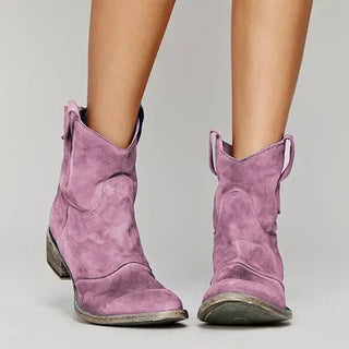 Dames Leren Enkellaarsjes - Western-stijl voor de winter Roze