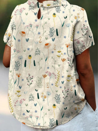 Māya | Damesblouse met korte mouwen, kraag en bloemenprint | Casual