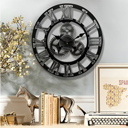 RetroTimeless Klok – Vintage Industriële Houten Wandklok Zilver