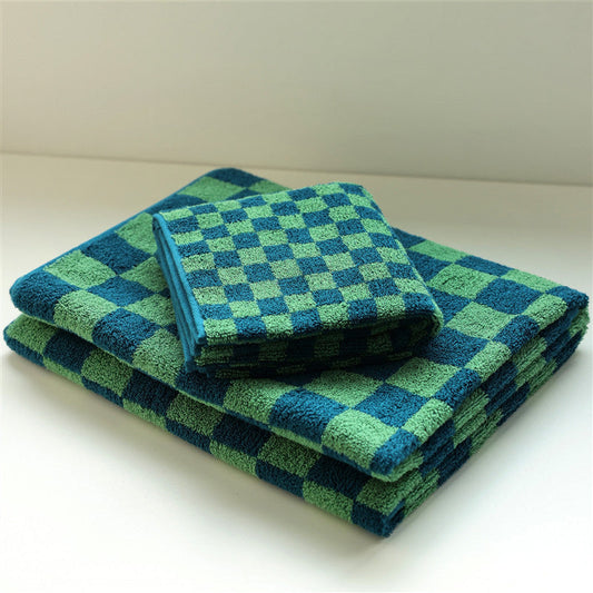 Retro Checkerboard Ademend Katoenen Baby Handdoek Zacht Groen