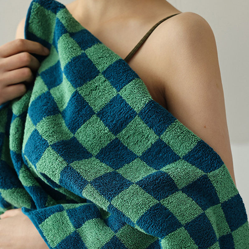 Retro Checkerboard Ademend Katoenen Baby Handdoek Zacht