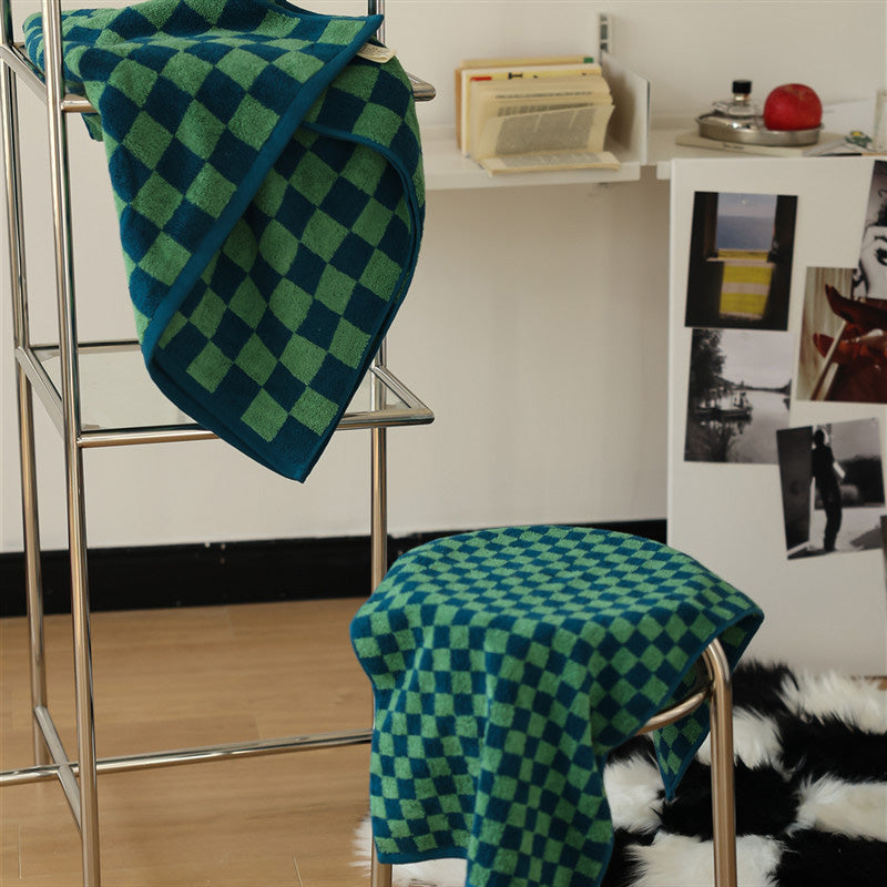 Retro Checkerboard Ademend Katoenen Baby Handdoek Zacht