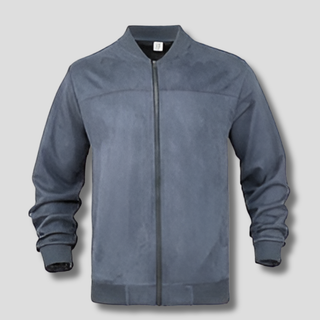 Retro suède jas voor heren met ritszakken en comfortabele pasvorm. Marineblauw