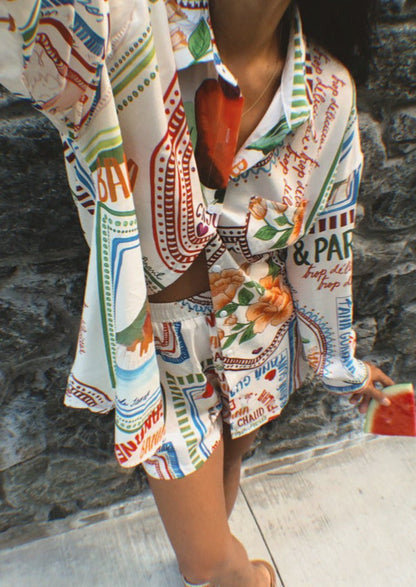 Rio Set Oversized Shirt en Shorts van Linnen Stof Rio Print
