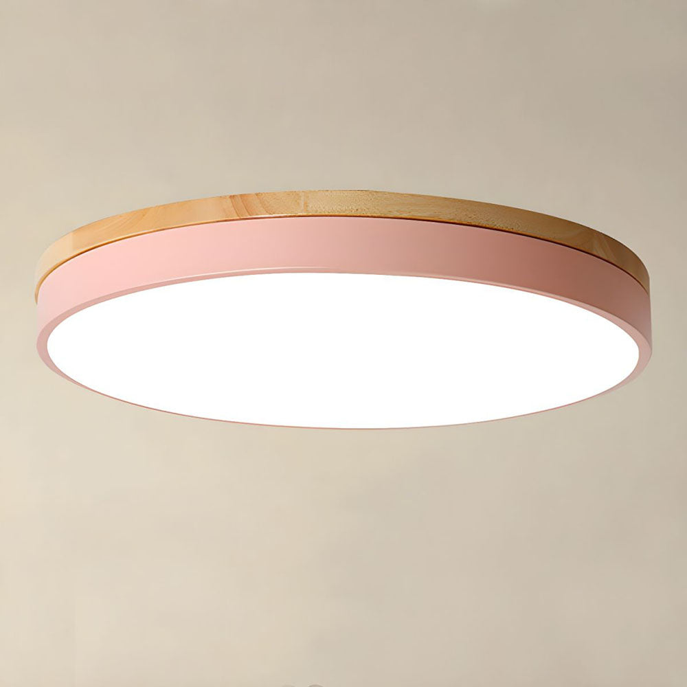 Ronde Houten Plafondlamp Voor Woonkamer Warm Design Roze