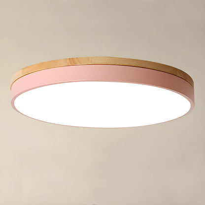 Ronde Houten Plafondlamp Voor Woonkamer Warm Design Roze