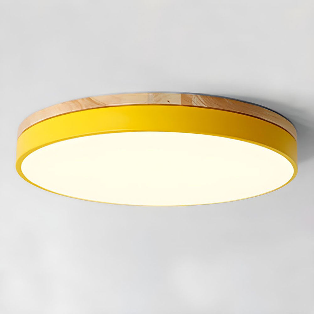 Ronde Houten Plafondlamp Voor Woonkamer Warm Design Geel