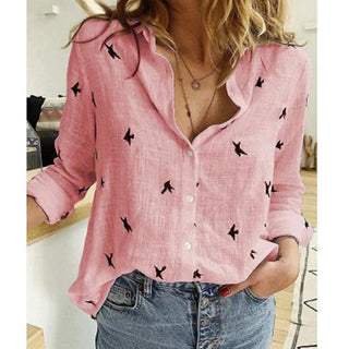 Valoria - Casual Blouse | Een Stoere & Luchtige Damesblouse Roze (met vogeltjes)