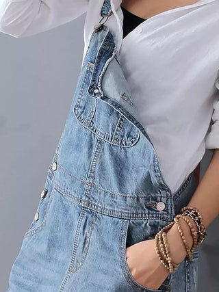 Rugslit Versleten Denim Dungaree Jurk