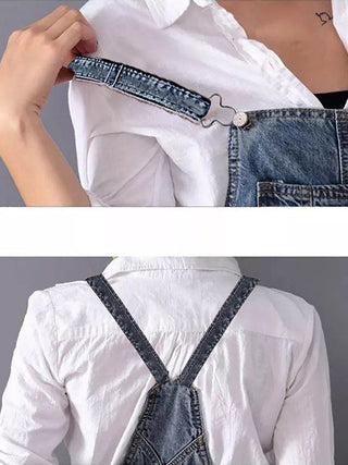 Rugslit Versleten Denim Dungaree Jurk