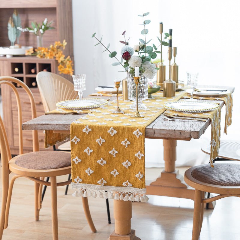 Rustieke Gele Boho Jute Tafelloper Voor Eetkamers En Feesten