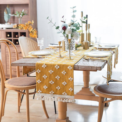 Rustieke Gele Boho Jute Tafelloper Voor Eetkamers En Feesten