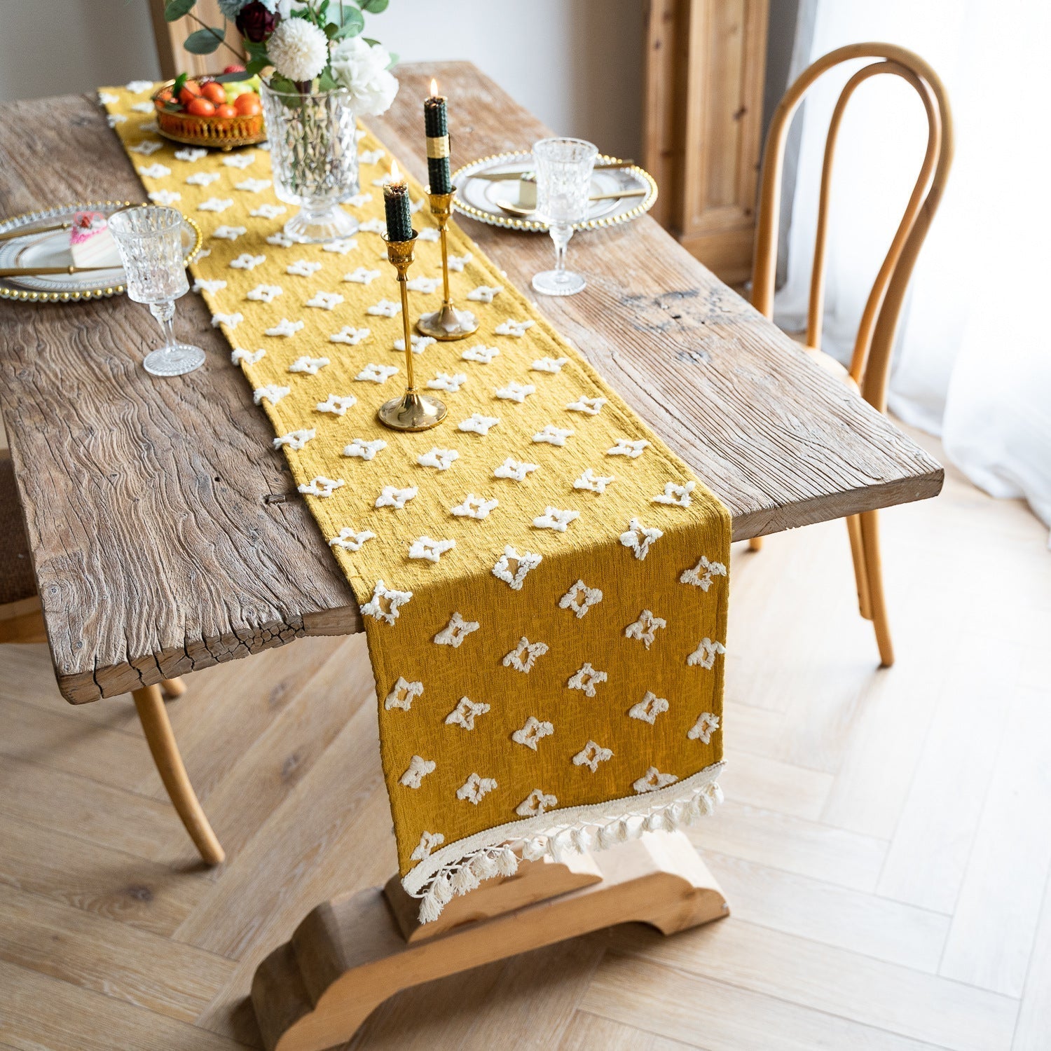 Rustieke Gele Boho Jute Tafelloper Voor Eetkamers En Feesten
