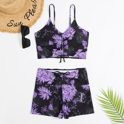 Vrouwen Hoge Taille Bikini Set Nylon Bloemenprint 02 print