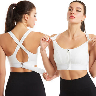 Dames Sport-BH – Ritsluiting Voor – Criss-Cross Rugband – Ademend – Hoge Support Wit