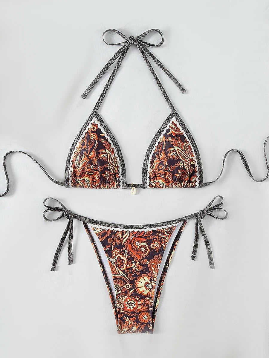 Dames Bikini Haltertop Zwart Nylon Twee Stuks Triangle Ontwerp Zwart