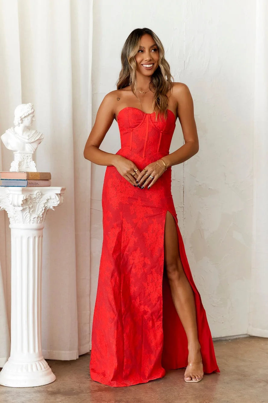 Avondjurk Strapless Gala Figuurflatterend Met Hoge Split