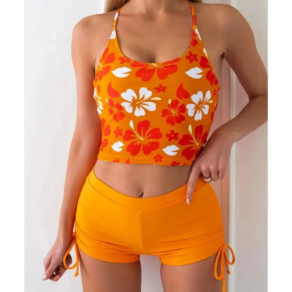 Meisjes Tankini Set Polyester Bloemenprint Met Verstelbare Riem
