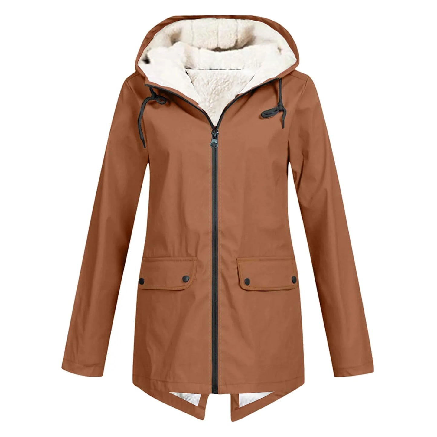 Dames Winter Waterdichte Trenchcoat met Capuchon & Zakken Khaki