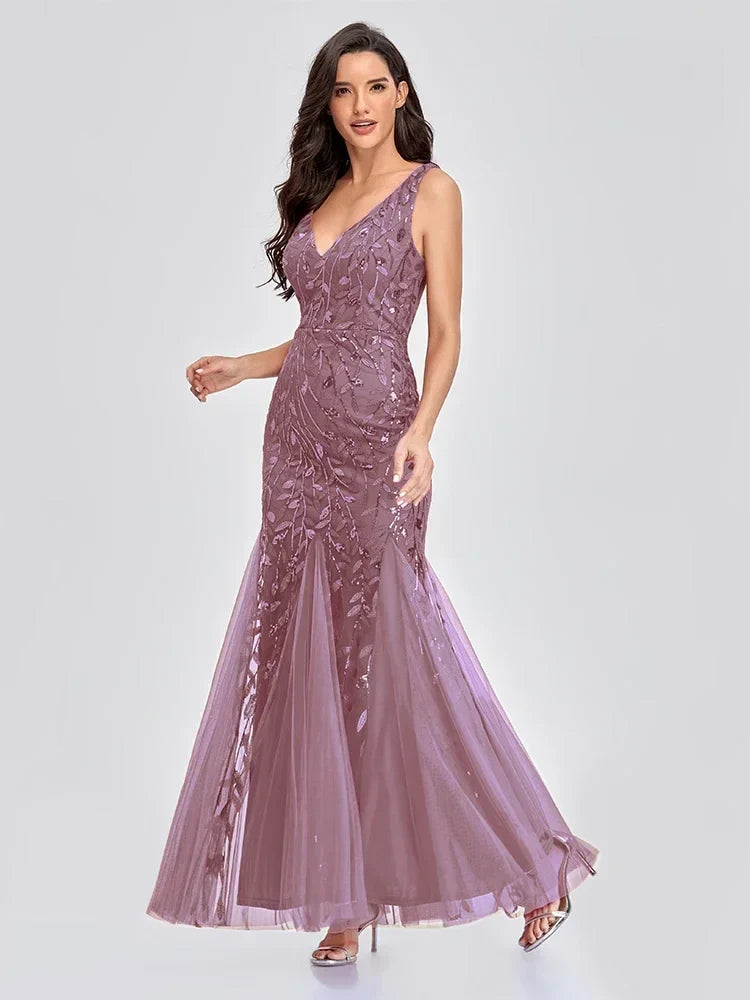 Dames Gala Avond Jurk V Neck Sequin Embellished