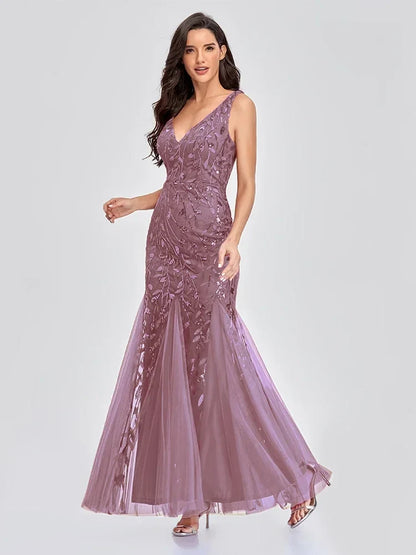 Dames Gala Avond Jurk V Neck Sequin Embellished