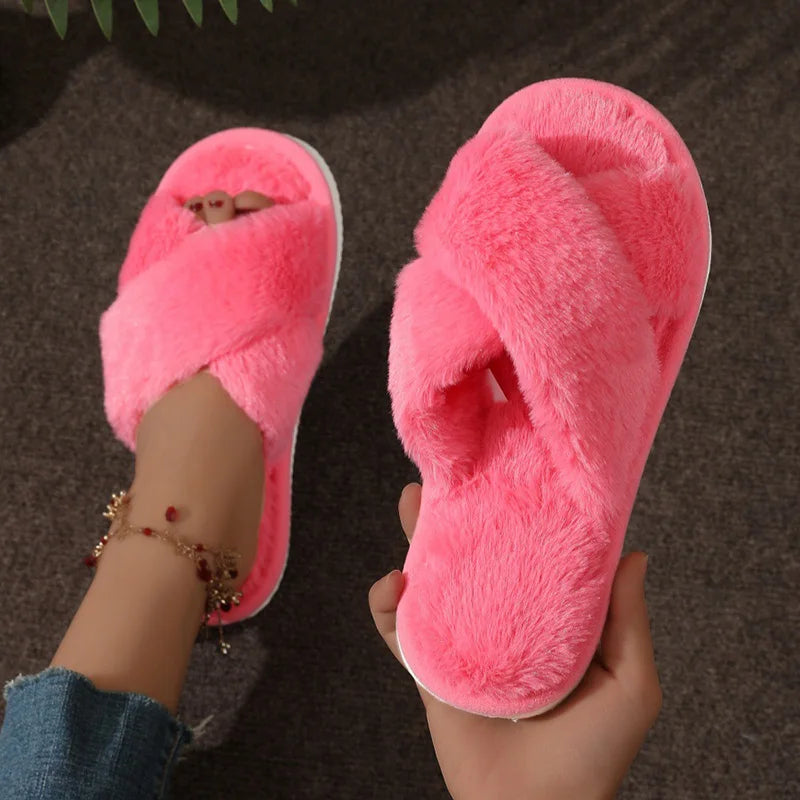Dames Slippers Gezellige Met Open Teengedeelte Kruisband Roze