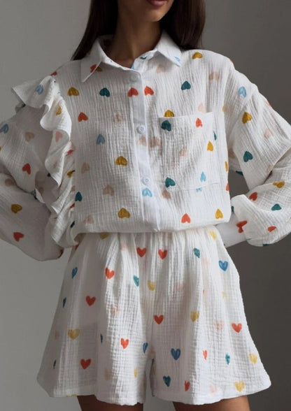 Francesca Set Hartprint Katoenen Overhemd en Shorts Set